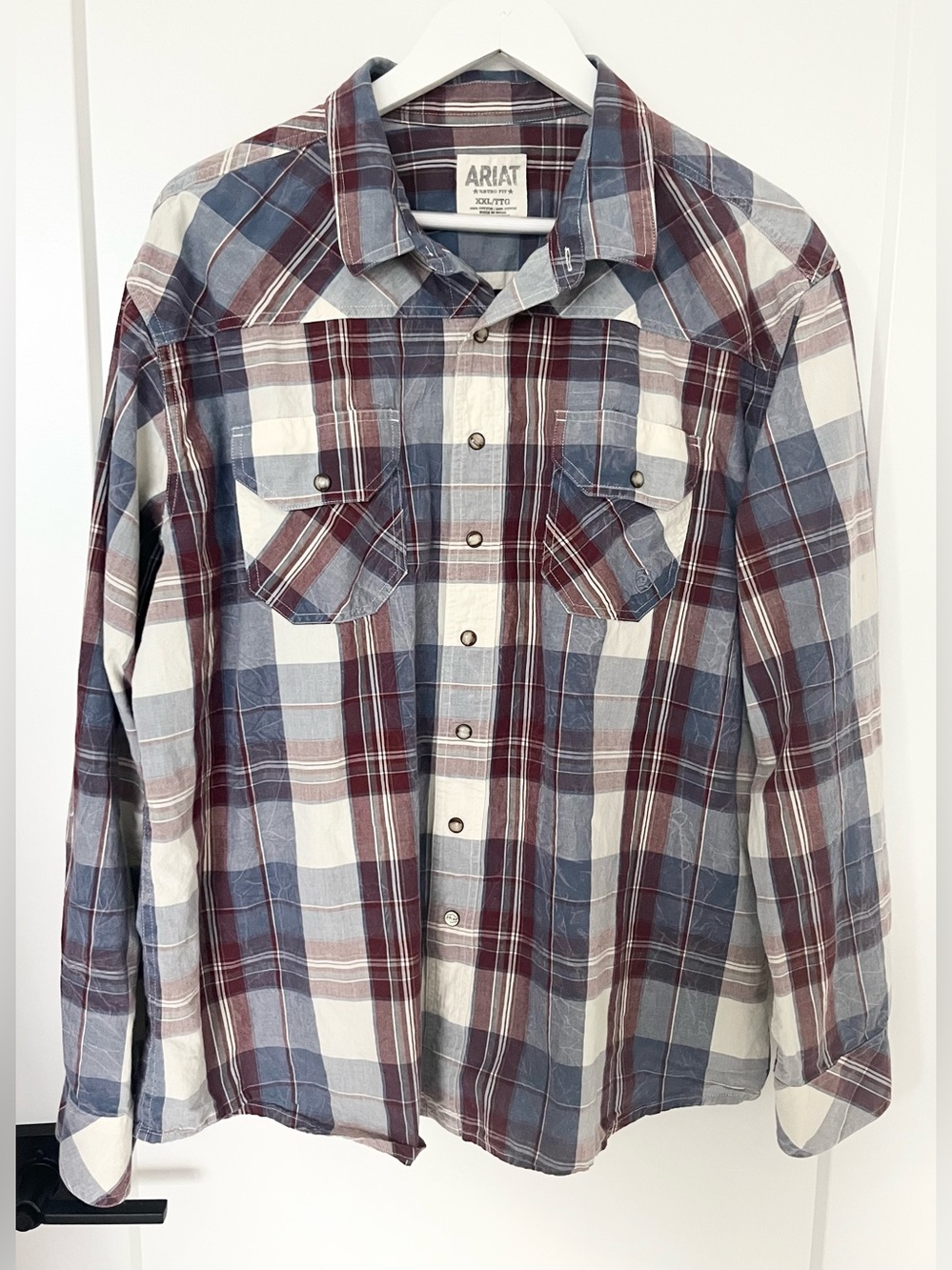 Ariat Men's XXL Long Sleeve Western Plaid Pearl Snap Shirt Retro Fit